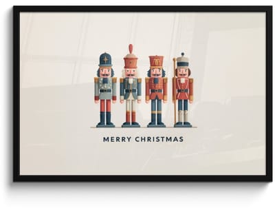 Poster in lijst - Fotolijst 90x60 cm - Posters - Notenkrakers - Minimalistisch - Kerst - Beige - Posterlijst zwart - Decoratie - Wanddecoratie woonkamer - Muurdecoratie slaapkamer - Kerstversiering - Kerstdecoratie voor binnen - Kerstmis