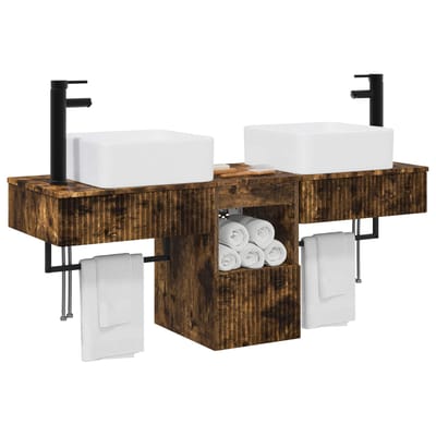 vidaXL - Badkamerkast - set - 3 - st - Gerookt - eiken - 136 - x - 35 - x - 80 - cm