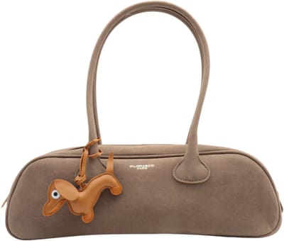Flora & Co - teckel tas - dames handtas - fashion - suède look - teckel charm - taupe