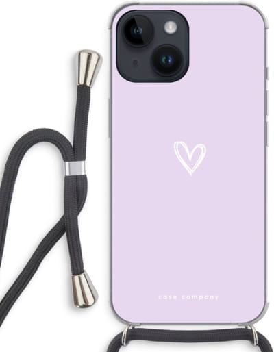 Case Company® - Hoesje met koord geschikt voor iPhone 14 hoesje met Koord - Klein hartje paars - Telefoonhoesje met Zwart Koord - Bescherming aan alle Kanten en Over de Schermrand