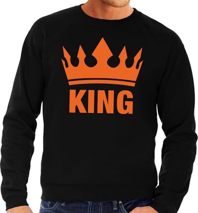 King en oranje kroon sweater zwart voor heren - Koningsdag kleding S