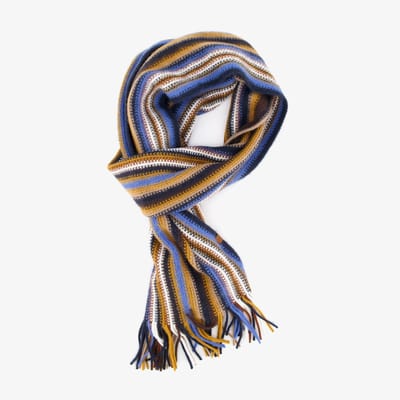 Gebreide heren sjaal multicolor - Blauw - 100% Acryl - Extra zacht