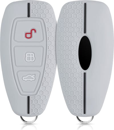 kwmobile autosleutel hoesje geschikt voor Ford 3-knops autosleutel Keyless Go hoes - Siliconen autosleutel behuizing - Auto sleutel case met honingraat - Sleuteletui in lichtgrijs / zwart