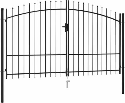 Tuinpoort met dubbele vleugels en speerpunten, 300 x 225 cm, zwart