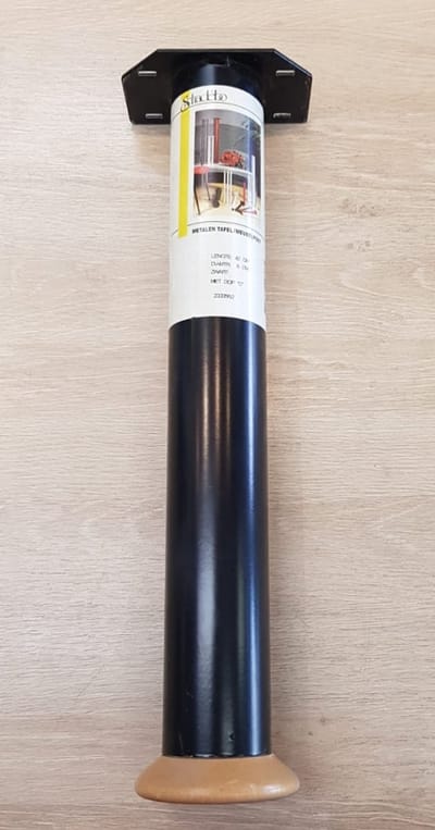 Schadebo - Metalen tafelpoot 6 x 42 cm - Zwart met Beuken dop - Meubelpoot