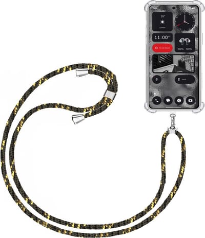 Telefoonkoord + Hoesje Geschikt voor Nothing Phone 2 - Lengte Verstelbaar - Telefoonketting - Shock Proof Case - Zwart Goud