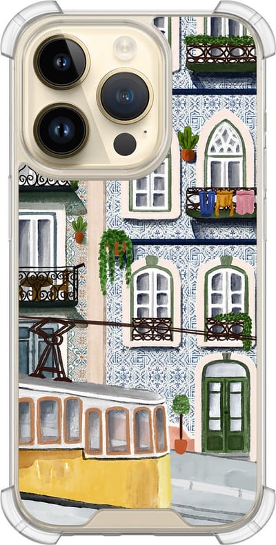 Shockproof hoesje - Geschikt voor iPhone 14 Pro - Lissabon - Extra sterke case - TPU/polycarbonaat - Print / Illustratie - Multi, Transparant