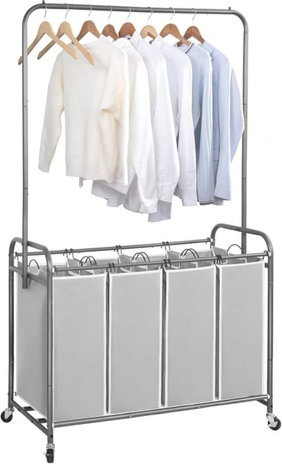 Wassorteerder met Hangende Bar en Rollende Wielen 181L - Draagbare en Verwijderbare Wasmand