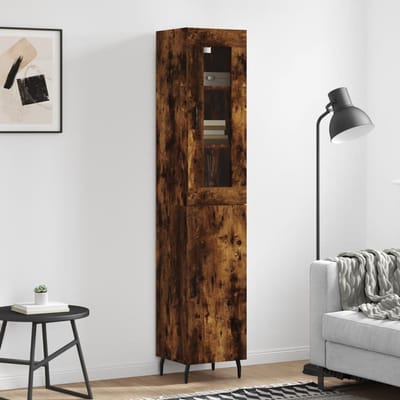 vidaXL - Hoge - kast - 34,5x34x180 - cm - bewerkt - hout - gerookt - eikenkleurig
