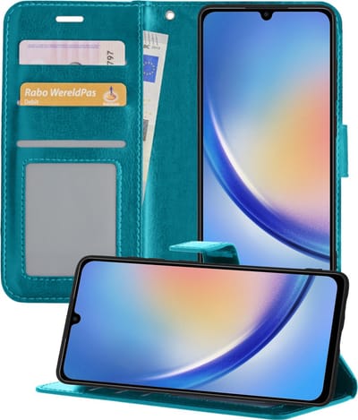 Hoesje - Geschikt voor Samsung Galaxy A34 - Luxe Bookcase - Walletcase Hoes - Portemonnee - Cover - Telefoonhoes - Turquoise