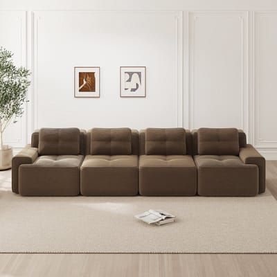 MODFU Modulaire Bank - Diepe Zitting - Antislip - Minimalistisch - Voor Woonkamer - Ribstof - Bruin