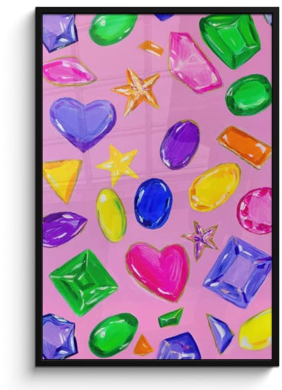 Poster in lijst - Fotolijst 80x120 cm - Posters - Edelstenen - Vormen - Hartje - Kleurrijk - Posterlijst zwart - Decoratie - Wanddecoratie woonkamer - Muurdecoratie slaapkamer