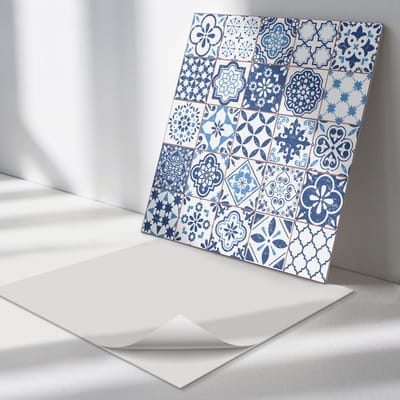 Wallfluent Vinyl Tegels - Geometrische tegelpatronen Vinyl Wandtegels - 30 cm x 30 cm - Blauw PVC Tegels - 9 stuks - Vierkant PVC Tegels - Texturen Plaktegels - Wand PVC Tegels - Plaktegels Keuken en Badkamer