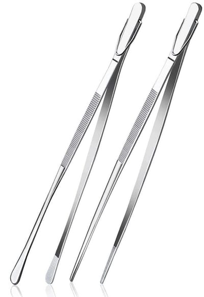 2-delige keukenpincet van 30 cm, fijne pincet, extra lange roestvrijstalen kookpincet (zilver)