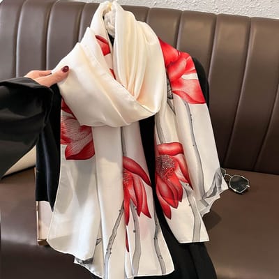 Zachte Imitatiezijde Sjaal 90x180 cm voor Dames - Hoofddoek, Bandana en Halsdoek-F-86 - Beige
