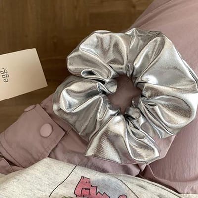 Mode Zilver Leer Darmen Y2k Haarband Hoge Paardenstaart Haarband Persoonlijkheid Scrunchies Hoofddeksels Haaraccessoires gray