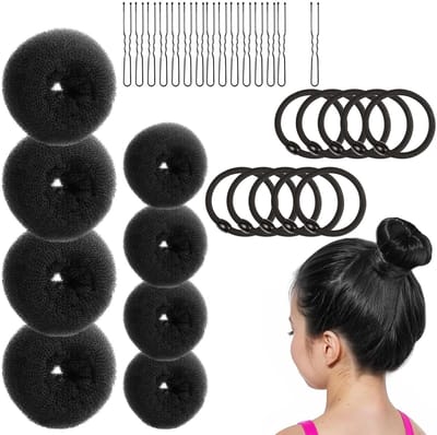 Dailygoods - 33 stuks donut-haarknot, U-vorm, haarspeld, haarspeld, haardonutset, dames haarknot, donutkussen, haarstyling haaraccessoires voor kinderen, meisjes, vrouwen (zwart)