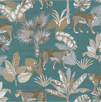 DUTCH - WALLCOVERINGS - Behang - Leopard - blauw - en - beige