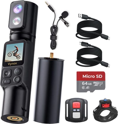 Vynox Pocket Camera 6K - 350° graden draaibare lens / 50MP / 60FPS / WiFi / Nightvision - inclusief 64GB micro SD & externe microfoon