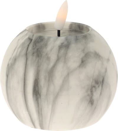 Home & Styling LED kaars/bolkaars - wit/grijs marmer - D10 x H7,5 cm