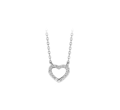 YO&NO - Ketting - Zilver - Anker - Hart - Zirkonia - 1,0mm - 40 + 4 cm - Sieraden vrouw - Gerhodineerd - Zilver 925