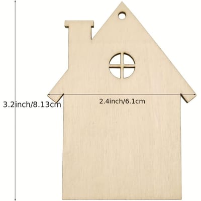 10 Stuks Houten Huis Uitsparing Ornamenten Kleine Houten Huis Knutselwerkjes Houten Huisvormige Hangende Ornamenten voor Bruiloft Verjaardag Kerst beige