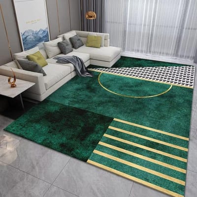 Luxe Moderne Geometrische Woonkamer Tapijten Huisdecoratie Goudgroene Kleden voor Slaapkamer Wasbare Pluizige Grote Oppervlaktemat Bedzijde 60*90cm