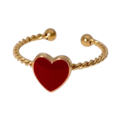 Aramat Jewels | Ringen | Verstelbare RVS Ring met Emaille Hartje - Goudkleur (8,5 mm) | Rood | |8mm | Staal | Volwassenen | Verkleurd niet
