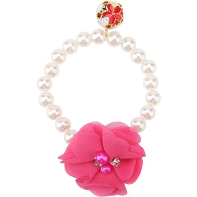 Hond Huisdier Parel Bloem Halsband Elastische Ketting voor Puppy Halsband Sieraden Accessoire(Rode roos) white
