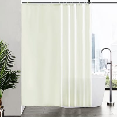 Azalia Douchegordijn, schimmelbestendig, polyesterstof, waterdicht, douchegordijn, wasbaar, voor badkuip of badkamer, 12 douchegordijnhaken, beige, extra lang, 200 x 210 cm.