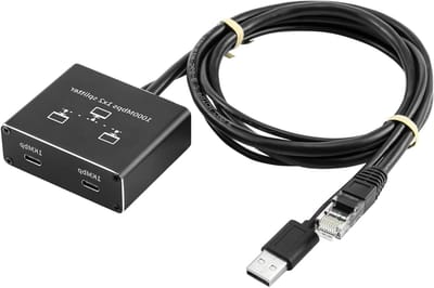 Gigabit Ethernet Splitter - LAN Verdeler Internet Splitter - Netwerk Uitbreiden - Twee Apparaten Tegelijk - 1000 Mbps - Zwart