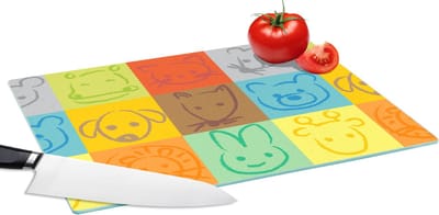 Glazen Snijplank - 39x28 - Dieren - Patronen - Kinderen - Regenboog - Snijplanken Glas