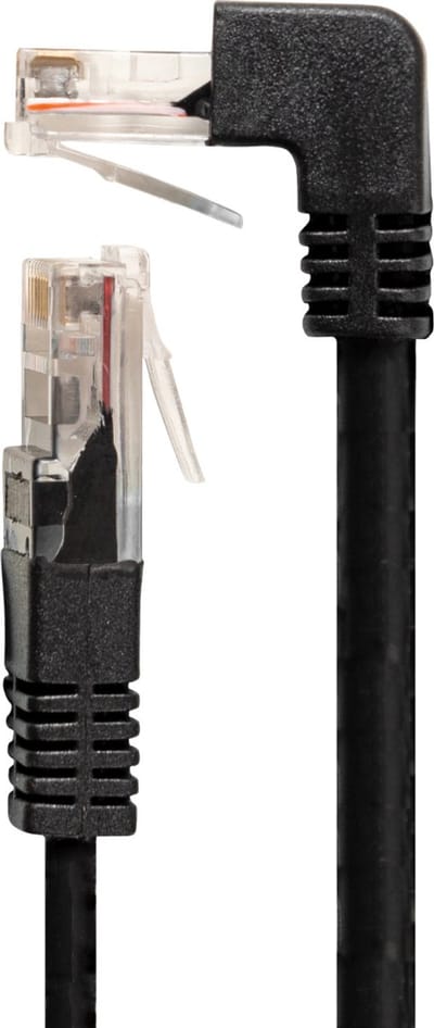 Electrovision RJ45 netwerkkabel 0,5m – recht naar haakse plug - Zwart