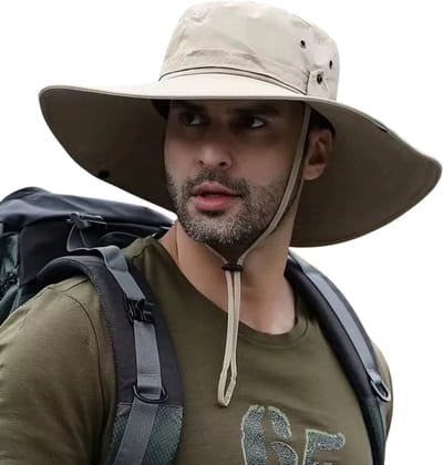 Heren Zonnehoed met UV-Bescherming – Ademende Mesh Vissershoed, Panamahoed, Outdoor Hoed voor Zomer, Wandelen, Vissen, Camping en Trekking - Beige