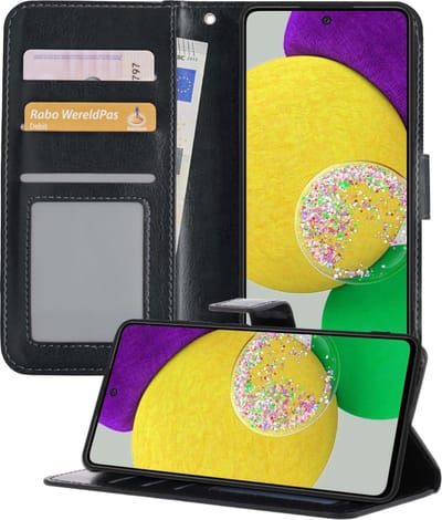 Hoesje - Met Pasjeshouder - Geschikt voor Samsung Galaxy A52s 5G - Luxe Bookcase Portemonee - Flip Case - Kunstleer Book Case - Flipcase - Book Cover - Walletcase - Portemonneehoes - Telefoonhoesjes - Zwart