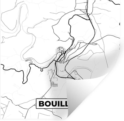 Muurstickers - Sticker Folie - België – Bouillon – Stadskaart – Kaart – Zwart Wit – Plattegrond - 100x100 cm - Plakfolie - Muurstickers Kinderkamer - Zelfklevend Behang XXL - Zelfklevend behangpapier - Stickerfolie
