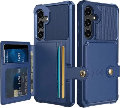 Portemonnee Hoesje Geschikt voor Samsung Galaxy S24 FE - Back Cover met Pasjeshouder - Telefoonhoesje voor Pinpas - Kaarthouder op Achterkant - Case met Magneet voor Auto Houder Blauw