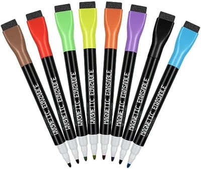 PromoHome Magnetische Whiteboard Markerset - 8 stuks Uitwisbare Whiteboard Pennen met Gumdop - Fijne Punt voor School, Kantoor en Thuisgebruik - Multicolor