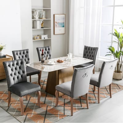 MIVRAY Eetkamerstoel Fluweel - Comfortabele Stoel Met Ringgreep En Nagelaccenten - Voor Eetkamer En Woonkamer - Grijs