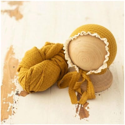 Newborn Fotografie Props Baby Wraps Hoeden Set Stretch Zacht Visgraat Wrap Muts Baby Foto Achtergrond Opname Studio Accessoires (orange,hat and wrap)