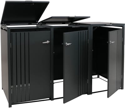 3-delige afvalbakbekleding MCW-O67, afvalbakbox met deksel, metaal 122x200x84cm 83kg ~ antraciet