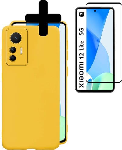 Hoesje - Met Screenprotector - Geschikt voor Xiaomi 12 Lite - Sterk & Shockproof - Back Cover - Siliconen Case - Telefoon Hoes - Telefoonhoesjes - Geel