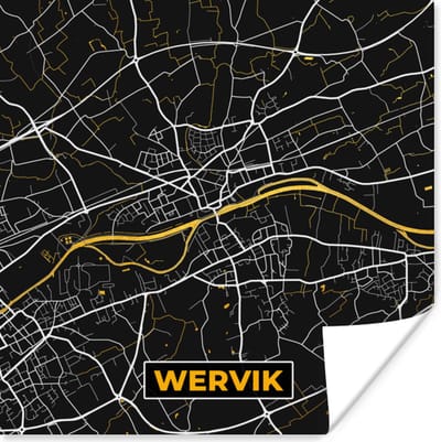 Poster Plattegrond - Goud - Kaart - Wervik - Stadskaart - 100x100 cm XXL
