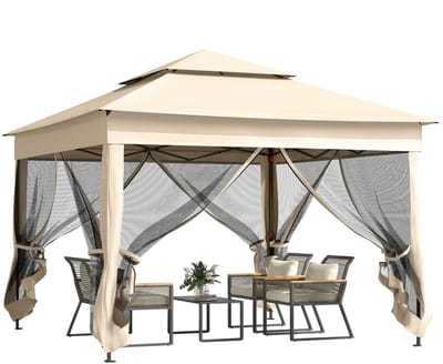 Delightness Paviljoen - Partytent - Luifel - Tuin - Tuinpaviljoen - Opvouwbaar - Overkapping - Muggennet - 325x325x270cm - Beige