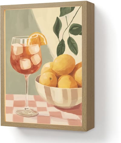 Wandlamp 30x40 cm - Oplaadbaar - Citroenen - Glas - Tafelkleed - Geblokt - Wandlampen binnen woonkamer - Slaapkamer lamp - Decoratieve nachtlamp - Vloerlamp draadloos