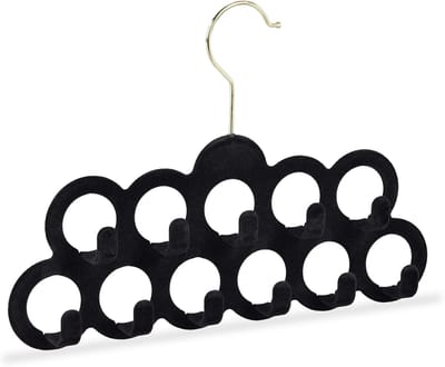 Famanu – Sjaalhouder - doeken - stropdassen - riem - haak 360 ° draaibaar - antislip - 11 gaten - fluweel doekhouder - zwart - 1 stuk