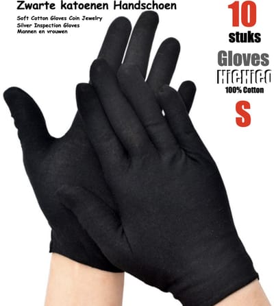 10 Stuks, 5 paar katoenen Handschoen – 10PCS Black Gloves 5 Pairs Soft Cotton Gloves Coin Jewelry Silver Inspection Gloves Stretchable Lining Glove - Handschoenen Cotton Maat S