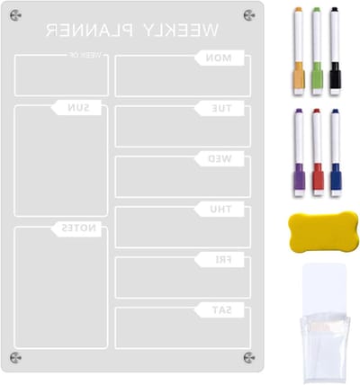 Wekelijkse en Maandelijkse Planner voor de Koelkast, Wasbare Acryl Whiteboard, Magnetisch Droogwisbord voor Efficiënte Planning