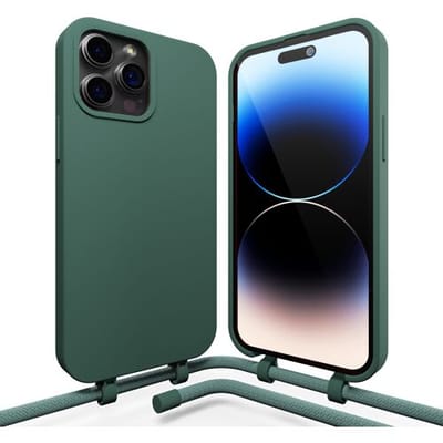 Coverzs Silicone case met koord - Telefoonhoesje met koord - Backcover hoesje met koord - touwtje - geschikt voor Apple iPhone 14 Pro - groen