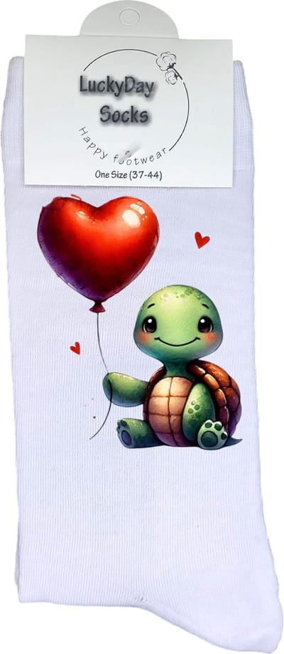 Schilpad - Opkikkertje - Fantasie - Hartje - Liefde - Ballon - Grappige sokken - Valentijn cadeau - Verjaardag - Geluk - Grappige sokken - Leuke sokken - Vrolijke sokken - Kerst sokken - Vaderdag - Moederdag - Socks maken Happy - 37-44